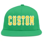Custom Teal Gold-White Flat Eaves Sport Baseball Cap