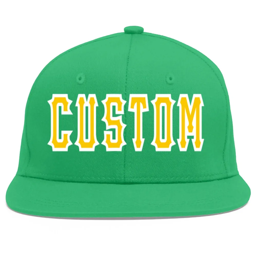 Custom Teal Gold-White Flat Eaves Sport Baseball Cap
