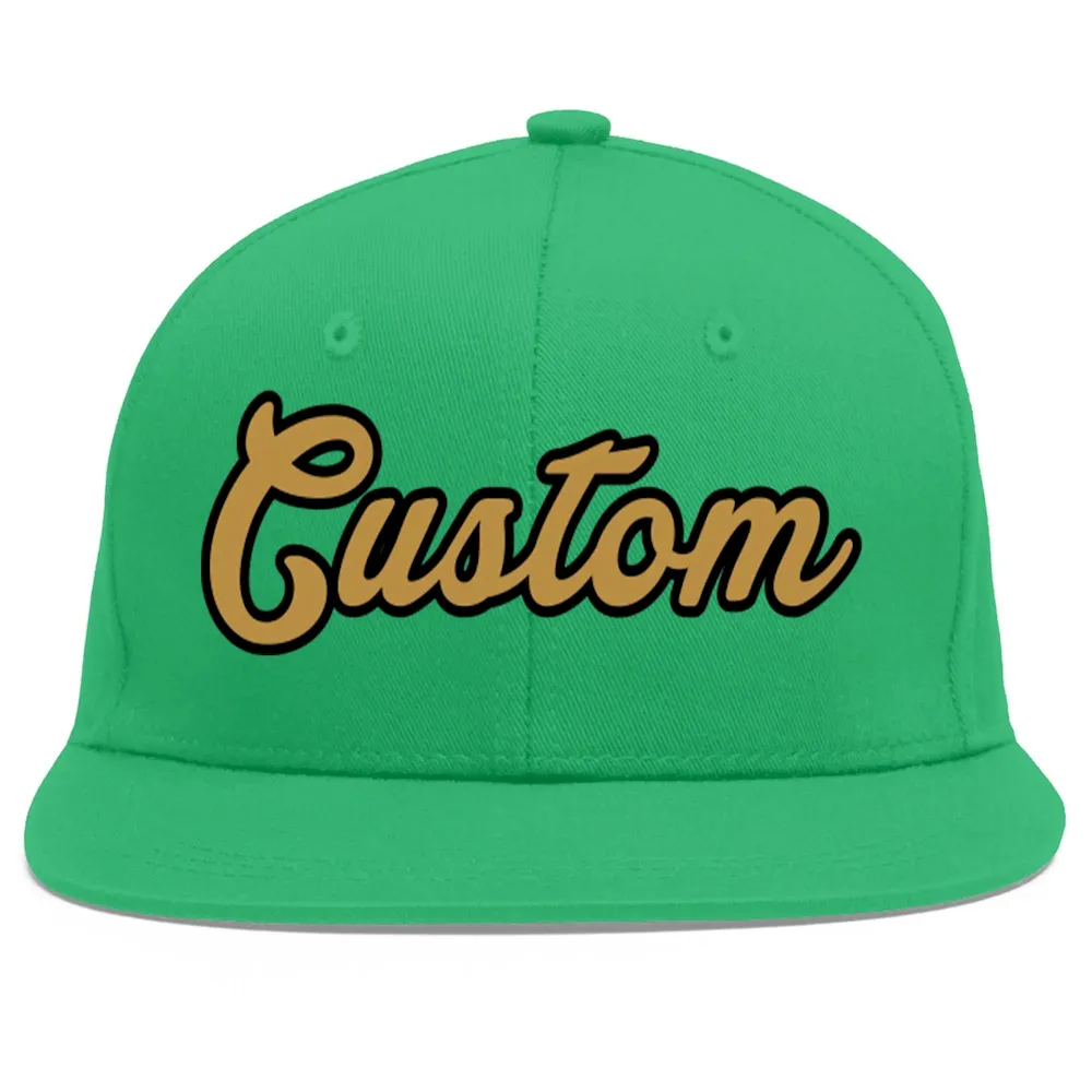 Custom Teal Gold-Kelly Green Flat Eaves Sport Baseball Cap