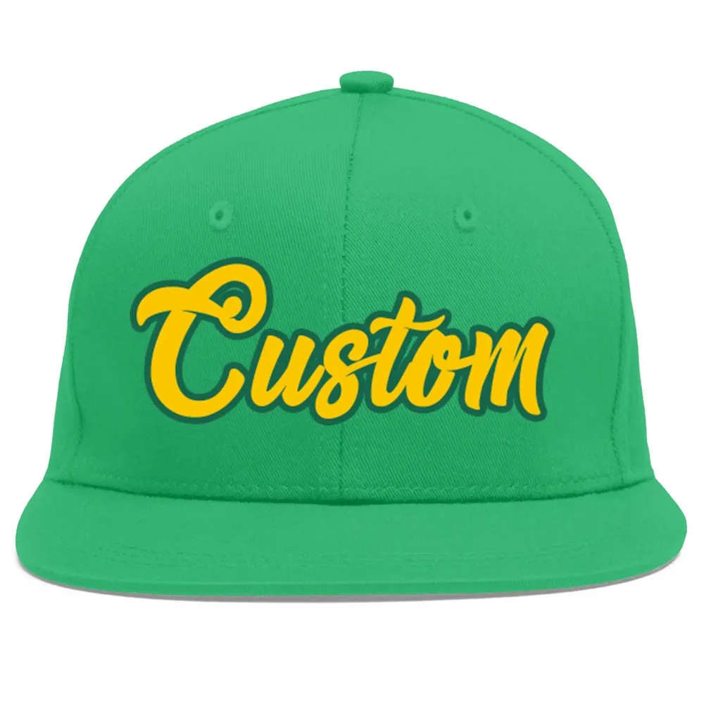 Custom Teal Gold-Kelly Green Flat Eaves Sport Baseball Cap