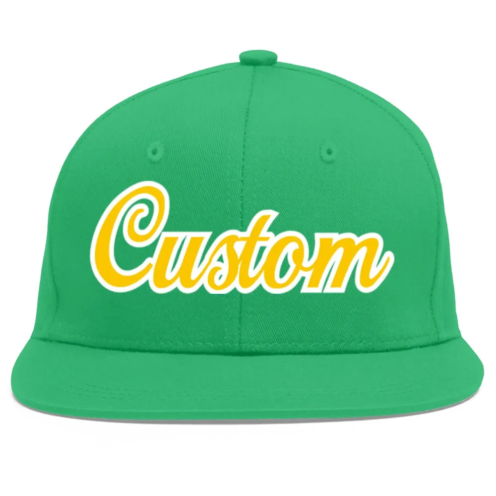Custom Teal Gold-White Flat Eaves Sport Baseball Cap