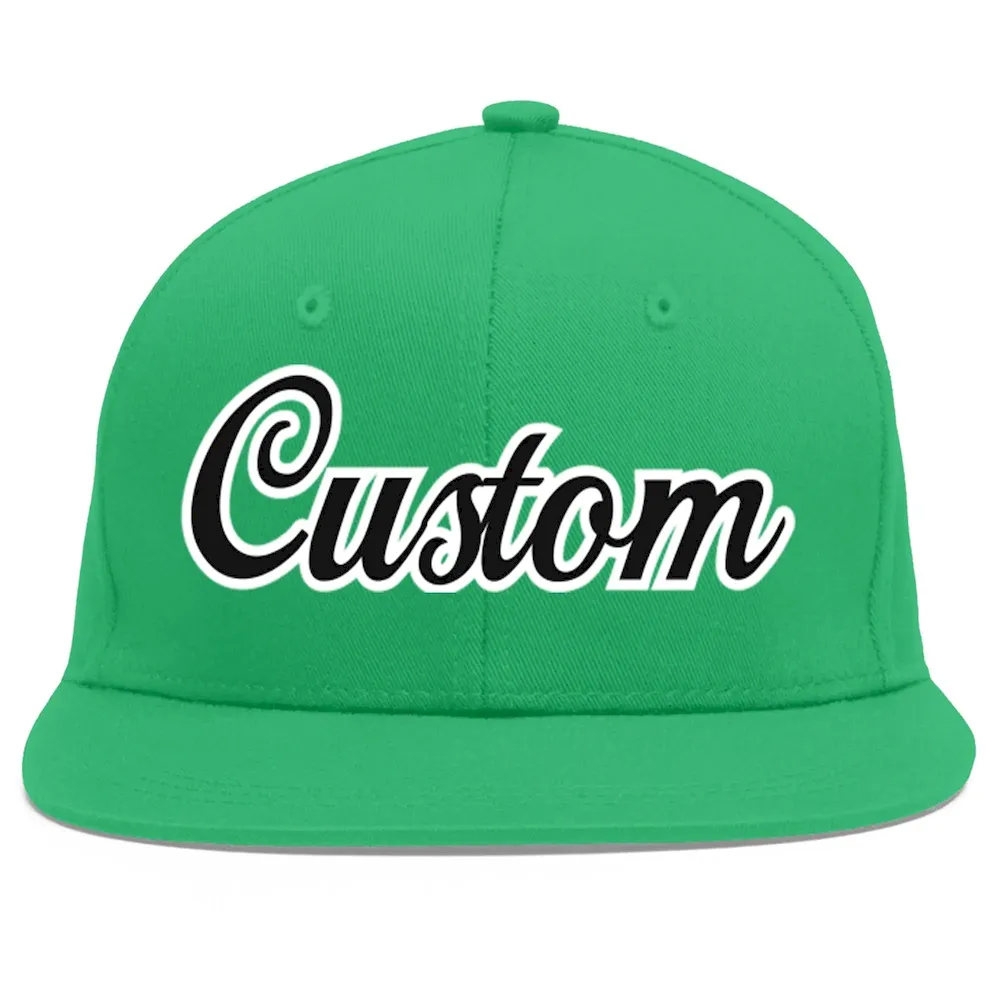 Custom Teal Black-White Flat Eaves Sport Baseball Cap