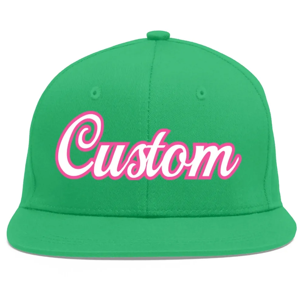Custom Teal White-Pink Flat Eaves Sport Baseball Cap